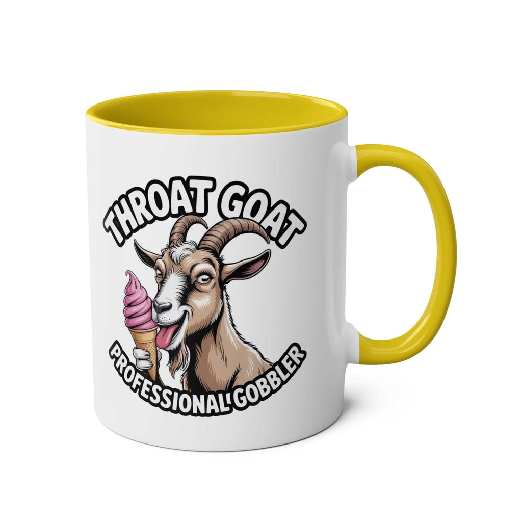 Throat Goat Mug ceramic coffee cup with bold adult humor design and glossy finish