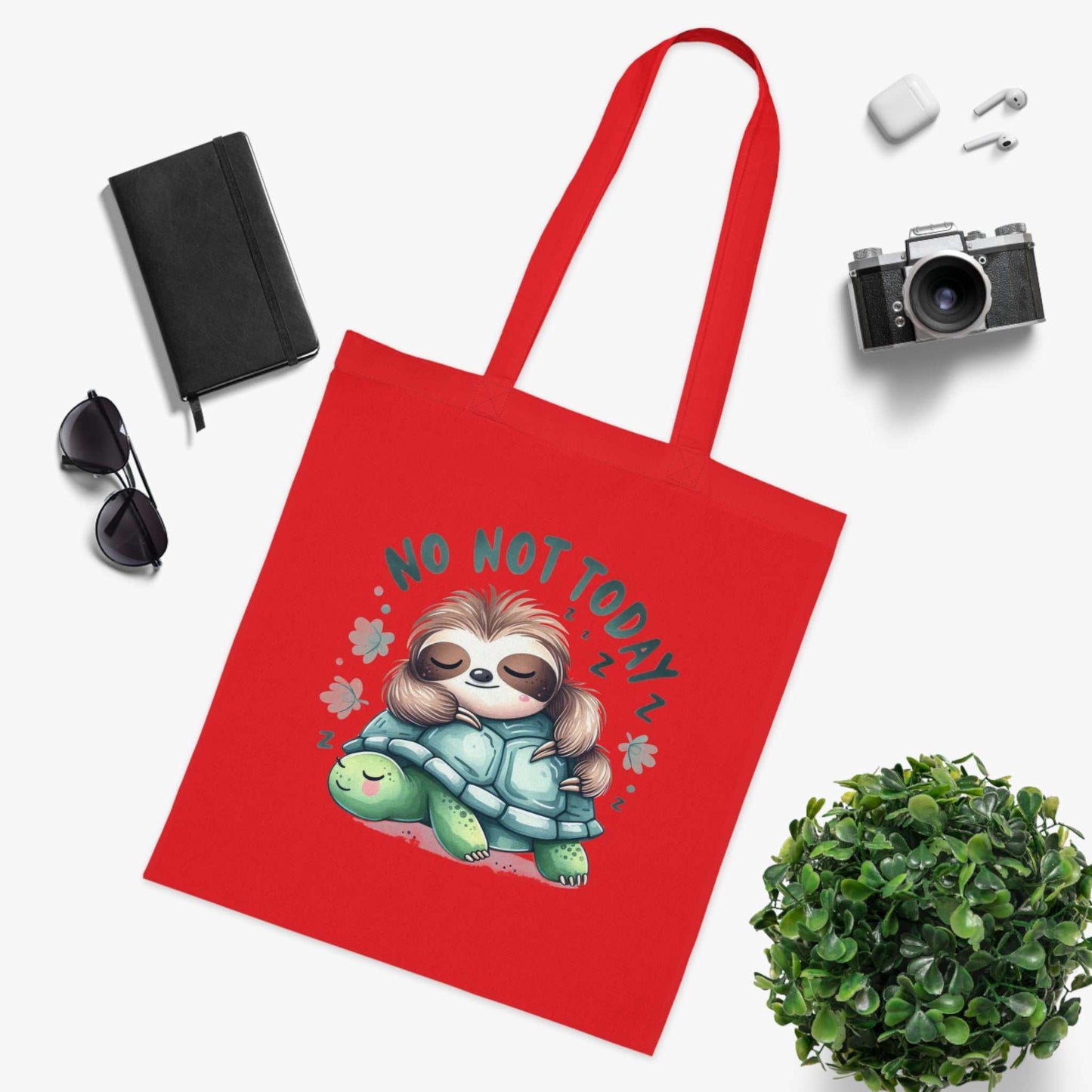 Cute sloth cotton tote bag with vibrant design, perfect for everyday errands and gifts.