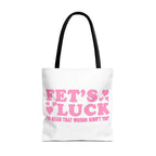 Pink heart tote bag with cheeky fun design and multiple handle colors