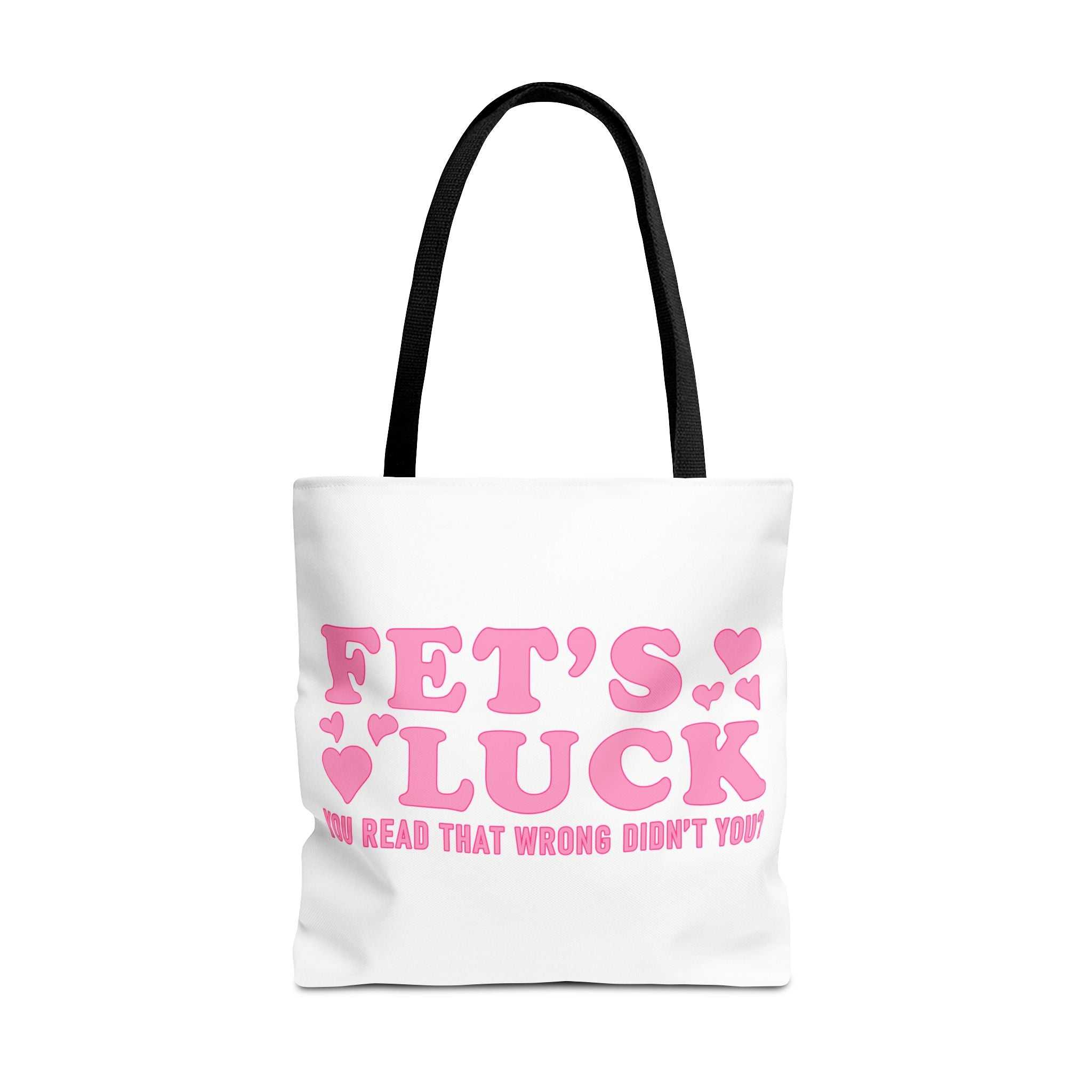Pink heart tote bag with cheeky fun design and multiple handle colors