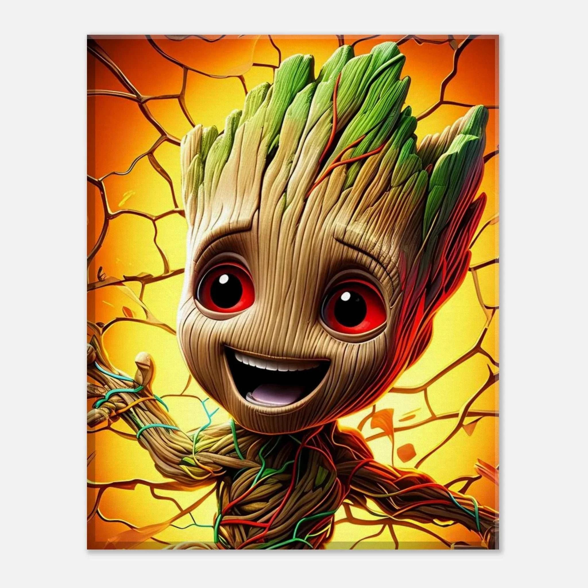 Baby Groot wall canvas with vibrant, detailed print for playful room decor.