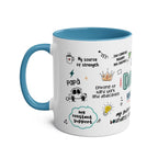Fathers Day Gift Mug with blue handle and fun printed designs.