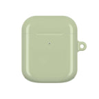 Sage green hard shell AirPods protective case with glossy finish and keyring loop