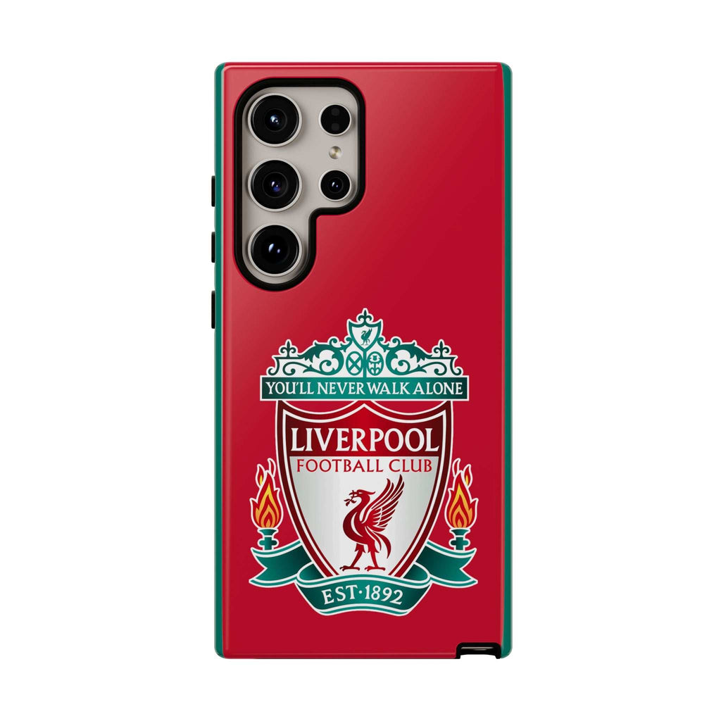 Liverpool FC magnetic shockproof Samsung Galaxy case with dual-layer defense and vibrant red fan design