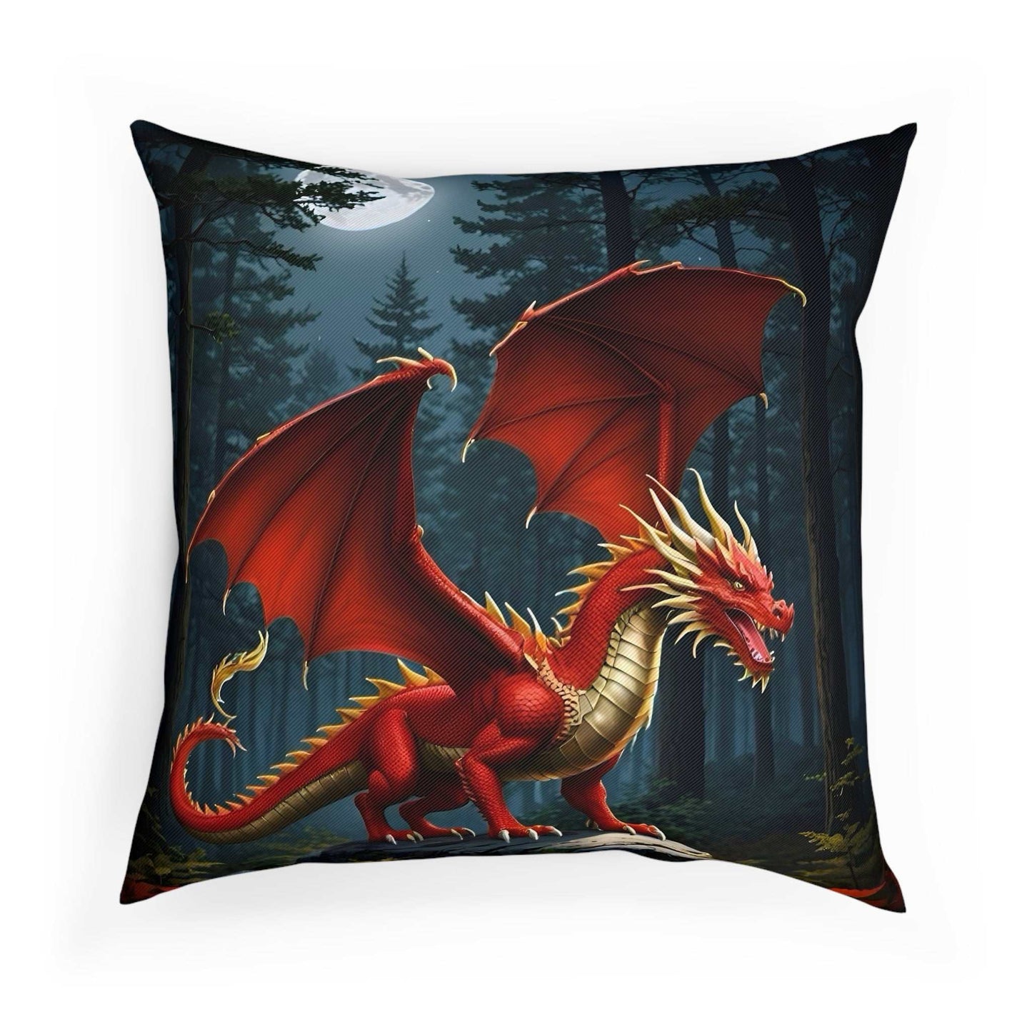 red dragon cotton drill square cushion designed by Littlebitz