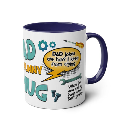 Fathers Day Gift Mug with funny dad quotes and tools graphic design.