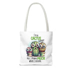 Fun cactus tote bag with cheeky design, durable polyester, multiple sizes and handle colors, perfect for daily use