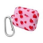Pink Hearts AirPods protective hard shell case with red heart design and carabiner clip