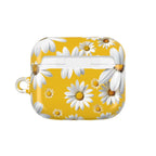 Yellow Daises AirPods Case with white daisy floral pattern on vibrant yellow hard shell protective cover