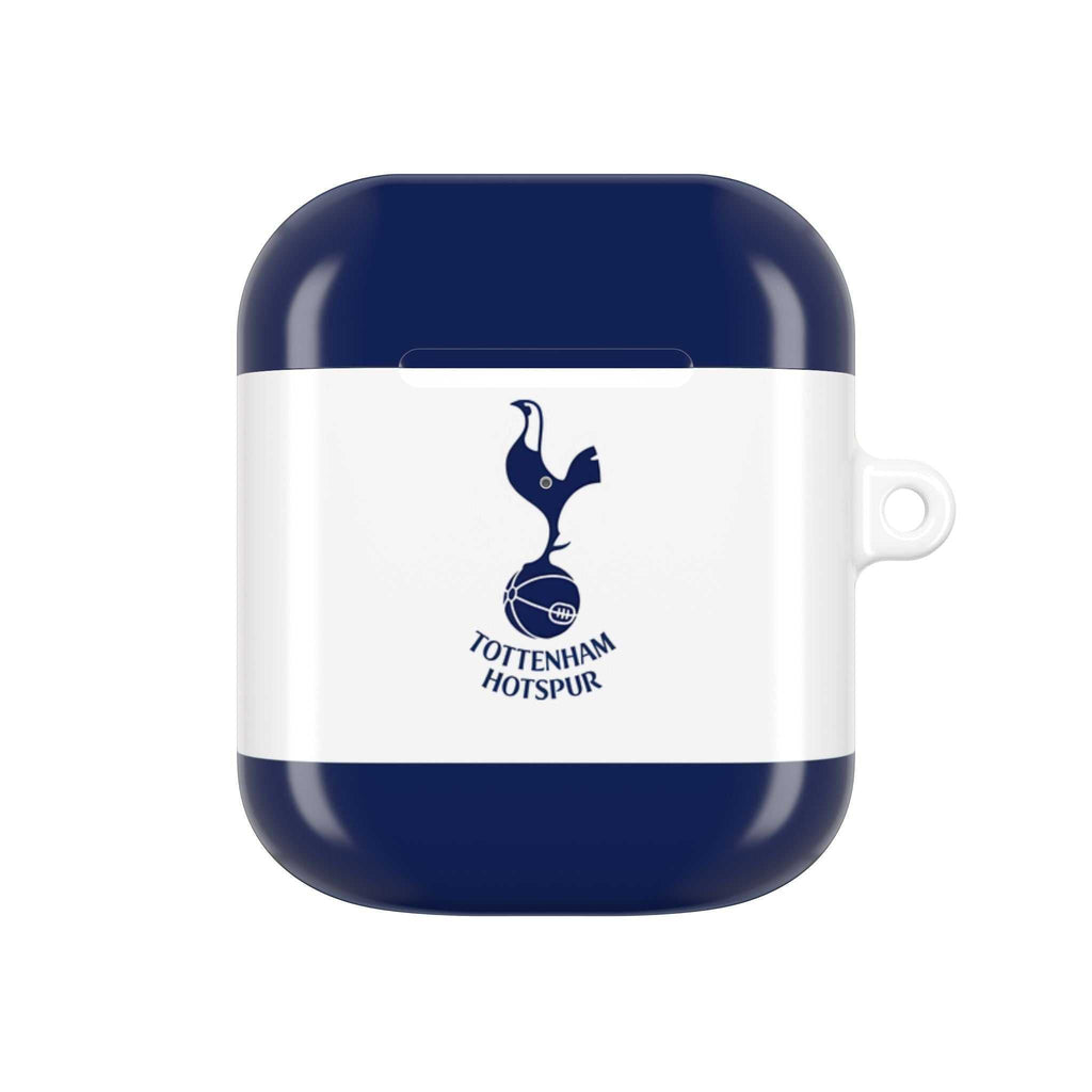 Tottenham FC AirPods protective case in navy and white with cockerel crest, shock-resistant and wireless charging compatible