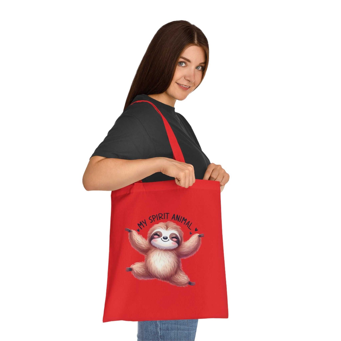 Cotton tote bag with cute sloth design, ideal for whimsical style and everyday use.