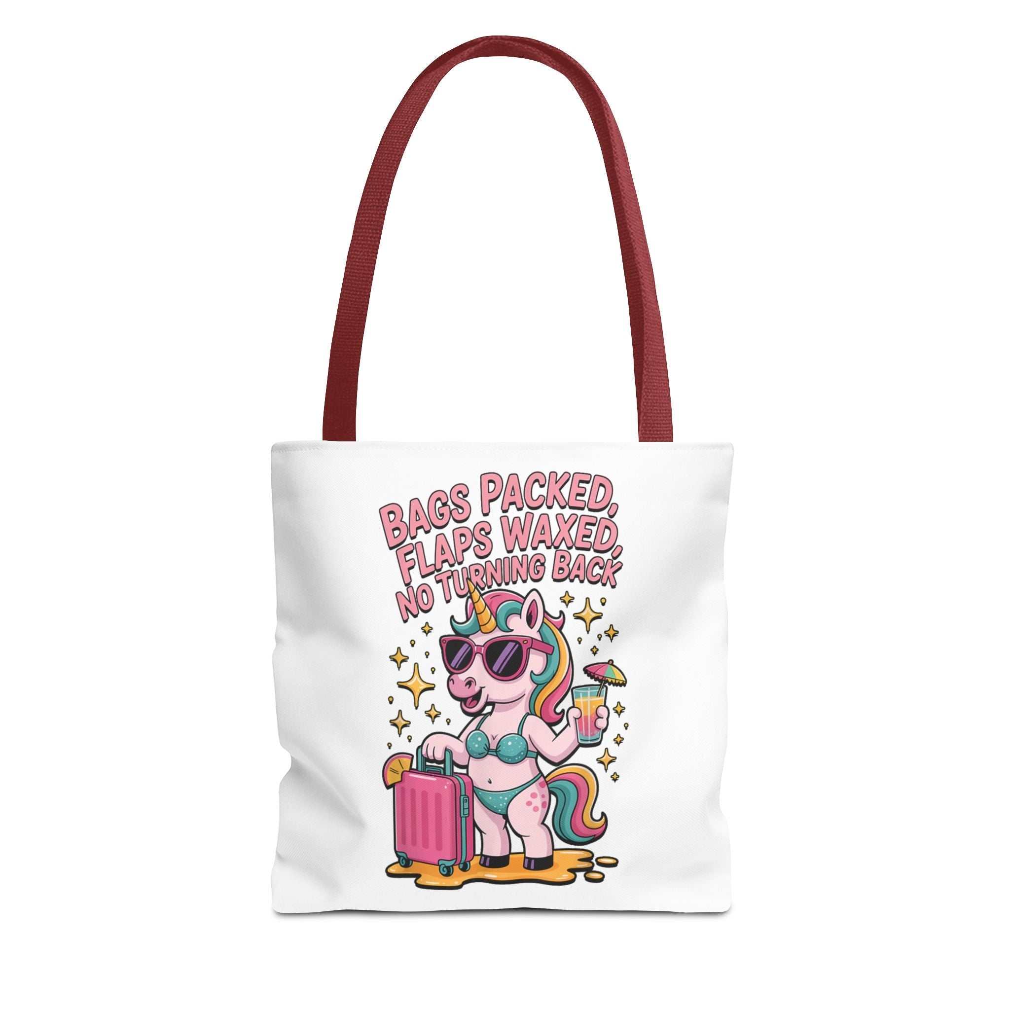 Fun Unicorn Travel Tote Bag with cheeky design and colorful handles for everyday use