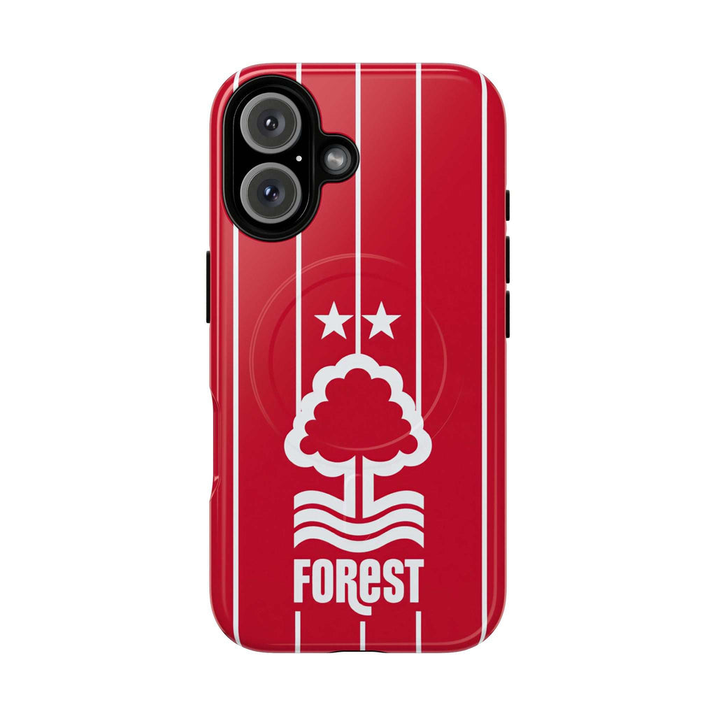 Nottingham Forest MagSafe iPhone case in red with club crest, dual-layer protection, and wireless charging compatibility