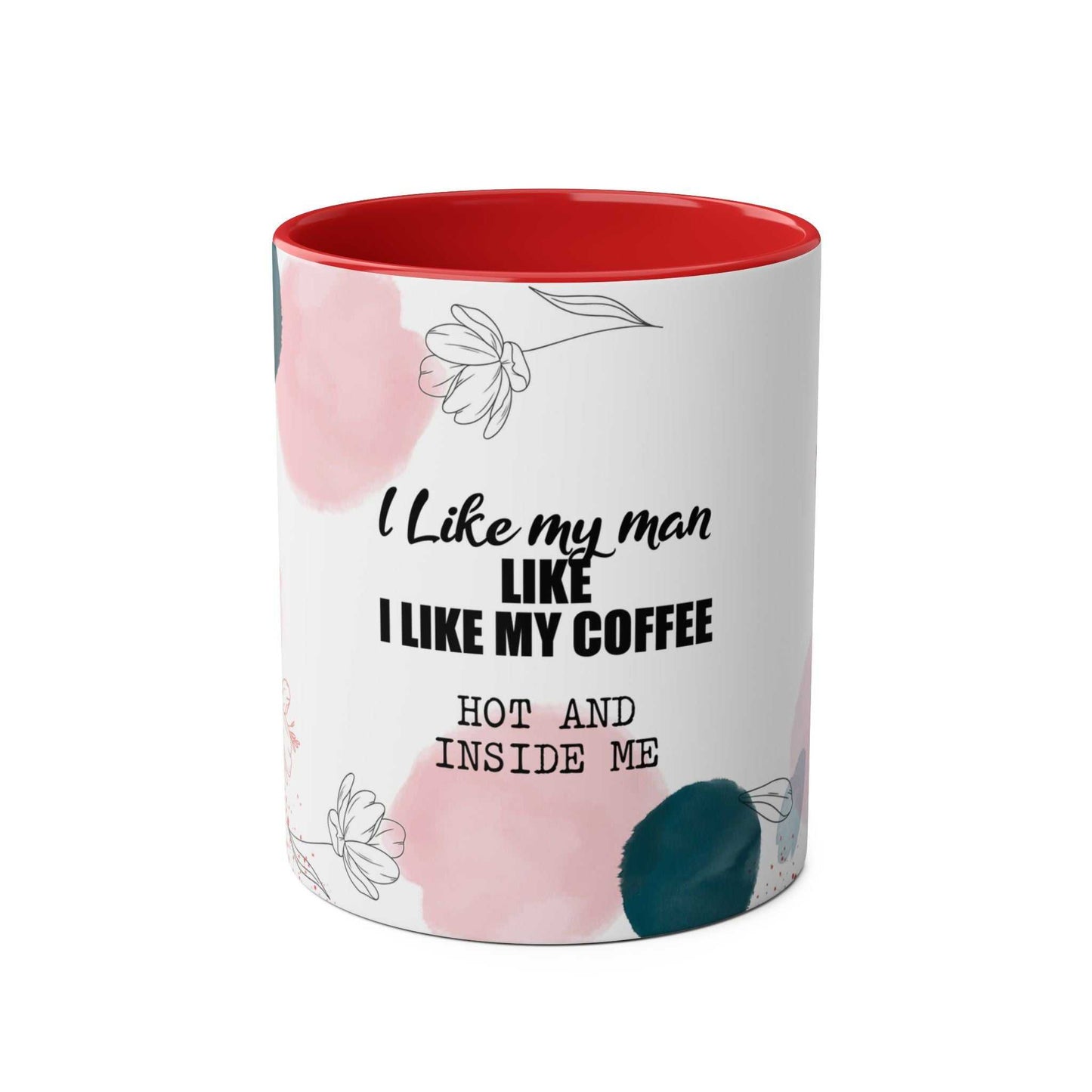 Cheeky Fun Valentines Mug with playful design and red interior.