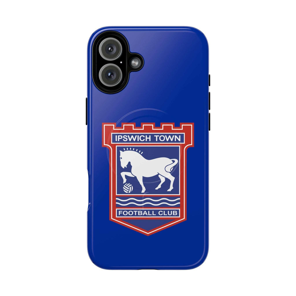 Ipswich Town MagSafe iPhone case with blue design and football club crest, dual-layer durable protective cover.