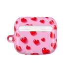 Pink Hearts AirPods protective hard shell case with vibrant red heart design and glossy finish