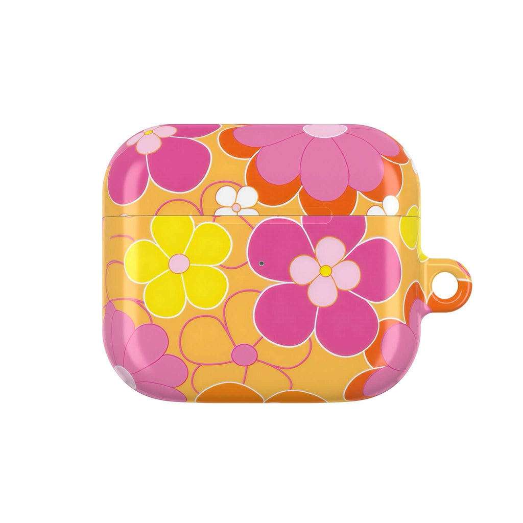 Retro floral hard shell protective case for AirPods and AirPods Pro with vibrant colors and glossy finish