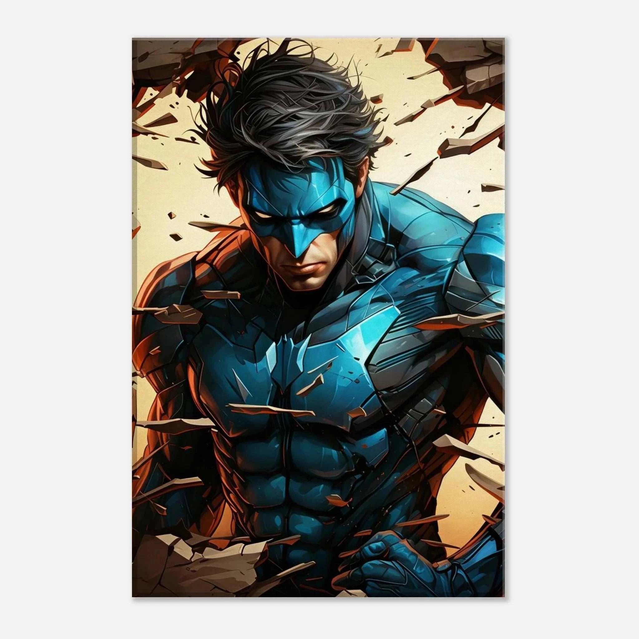 Nightwing Wall Canvas with bold design and vivid colors, available in multiple sizes, featuring durable wood stretcher bars.