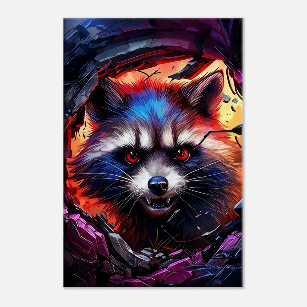 Rocket Raccoon wall canvas with dynamic artwork, vibrant colors, and cosmic theme, perfect for fans.