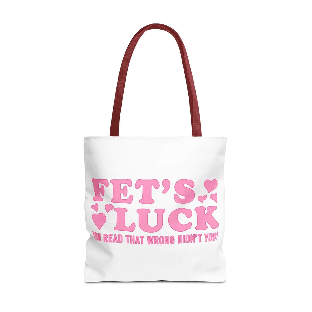 Pink heart tote bag with cheeky fun design and multiple handle colors for everyday use