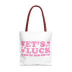 Pink heart tote bag with cheeky fun design and multiple handle colors for everyday use