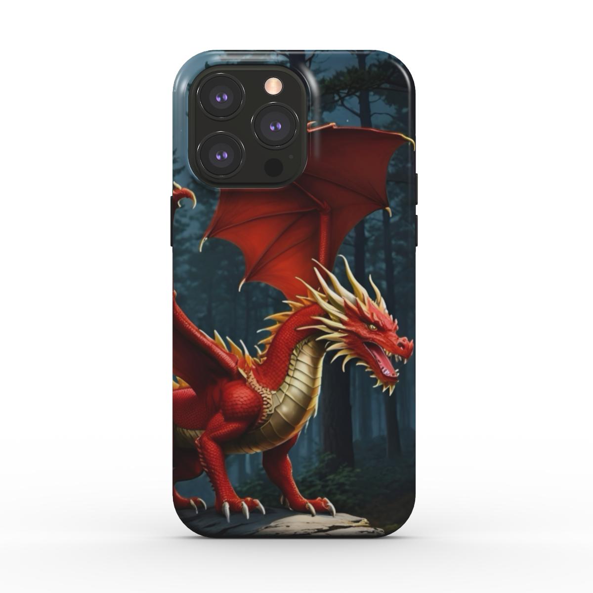 MagSafe Tough Phone Case with dragon design, durable dual-layer protection, wireless charging support.