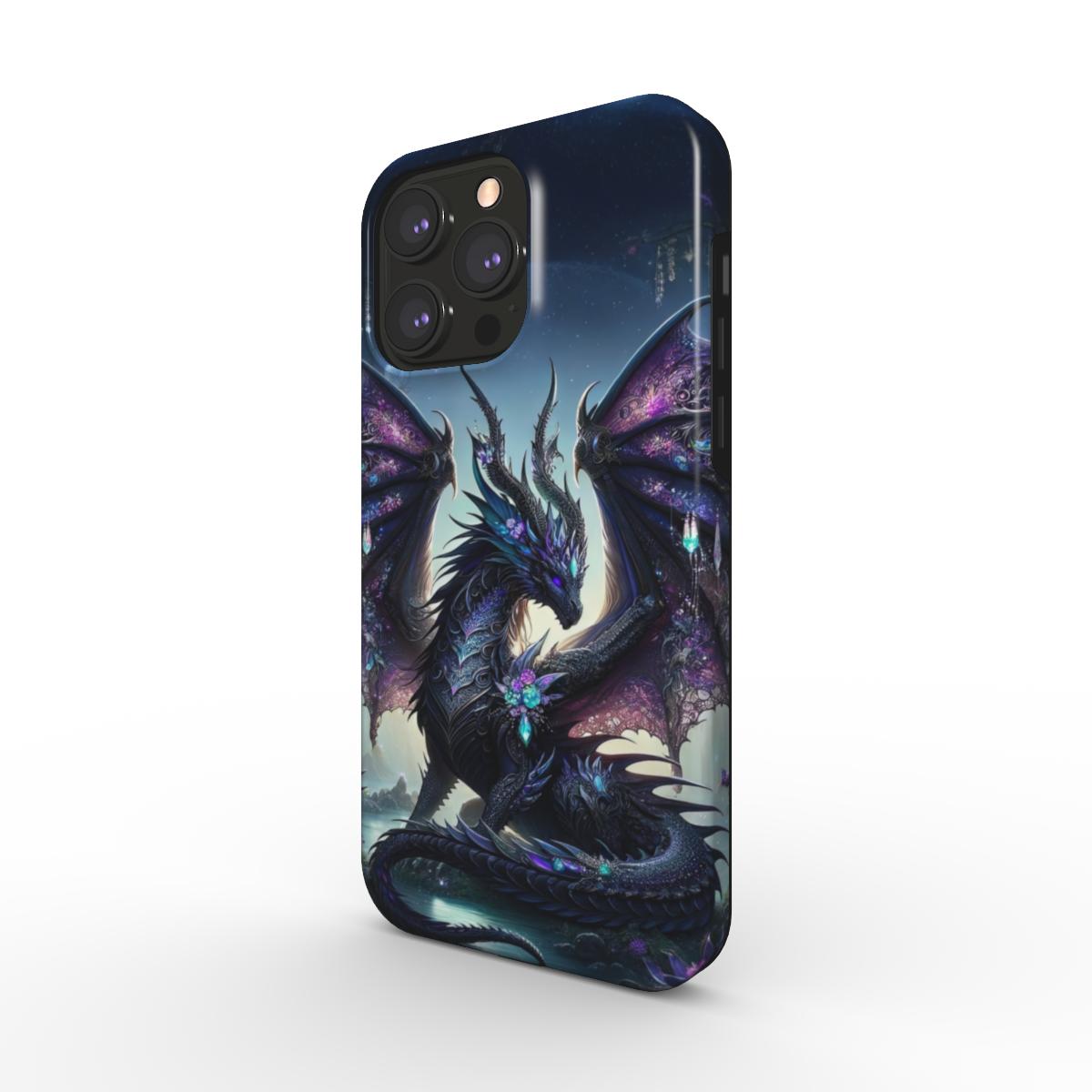 MagSafe Tough Phone Case with dragon design, glossy finish, dual-layer protection, supports wireless charging.