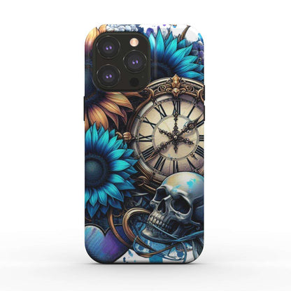 MagSafe Tough iPhone Case with dual-layer protection and unique design featuring a clock and sunflowers.