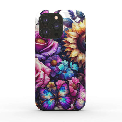 MagSafe Tough iPhone Case with floral design, dual-layer protection, and glossy finish.