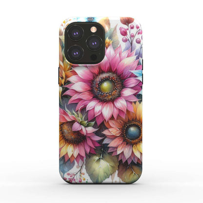 MagSafe Tough iPhone Case with floral design, dual-layer protection, and wireless charging support.