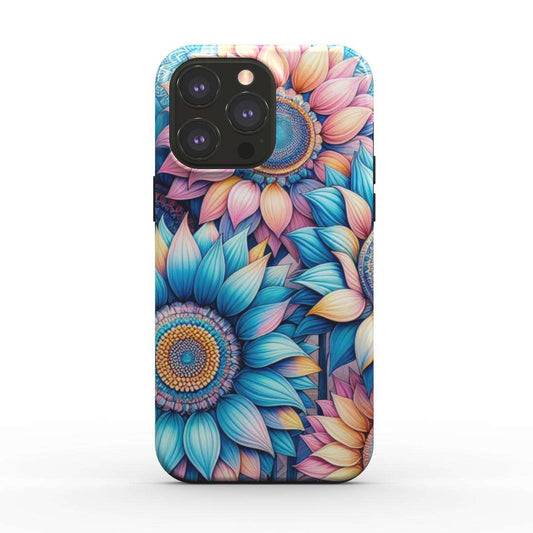 MagSafe Tough iPhone Case with unique sunflower design, glossy finish, dual-layer protection, supports wireless charging.