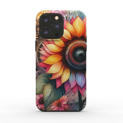 MagSafe Tough iPhone Case with sunflower design and glossy finish.