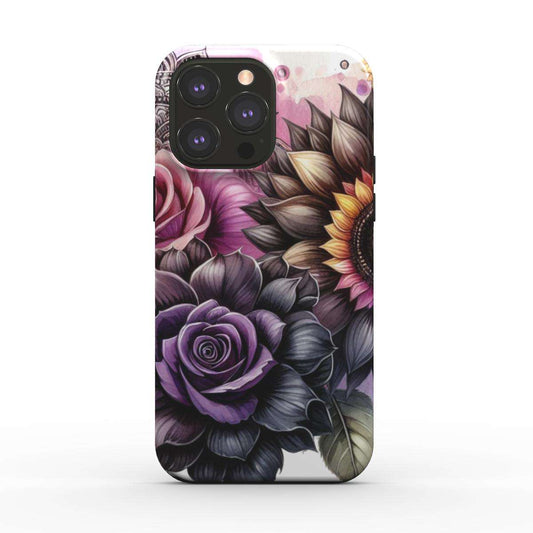 MagSafe Tough iPhone Case with floral design, dual-layer protection, and glossy finish.