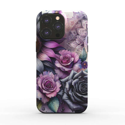Floral design MagSafe Tough iPhone Case with glossy finish and dual-layer protection.