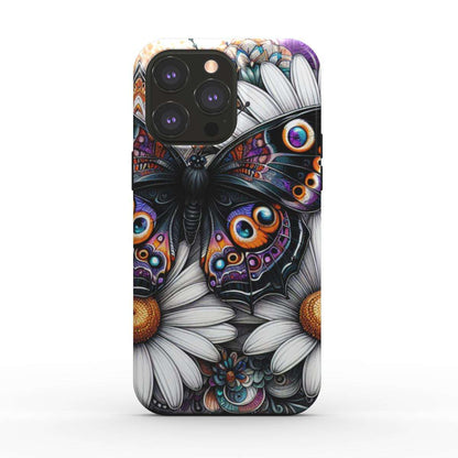 MagSafe Tough iPhone Case with floral and butterfly design, dual-layer protection, wireless charging compatible.