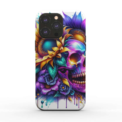MagSafe Tough iPhone Case with vibrant skull and flower design, glossy finish.