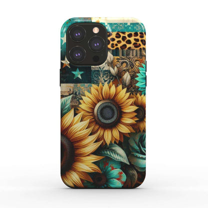 MagSafe Tough iPhone Case with floral and abstract design, dual-layer protection, supports wireless charging.