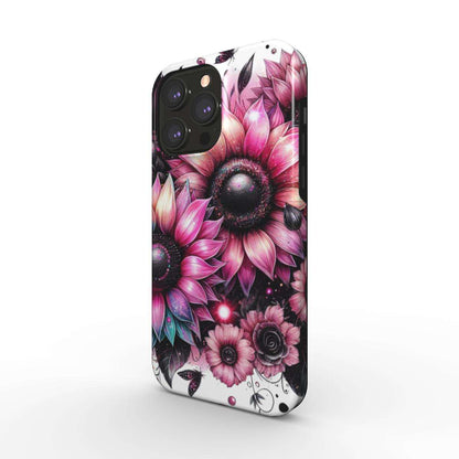 MagSafe Tough iPhone Case with floral design, glossy finish, dual-layer protection.