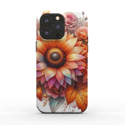 MagSafe Tough iPhone Case with vibrant floral design, dual-layer protection, and glossy finish.