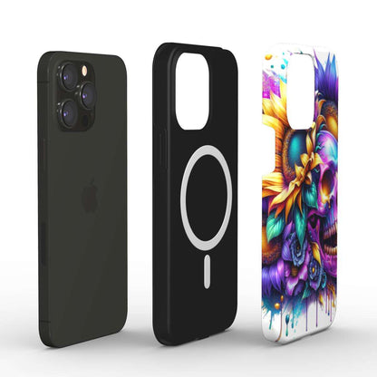 MagSafe Tough iPhone Case with Dual Layers and Glossy Finish, supports wireless charging, premium polycarbonate and TPU material, featuring unique design.
