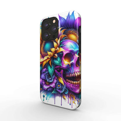 MagSafe Tough iPhone Case with colorful skull design, dual-layer protection, and glossy finish.