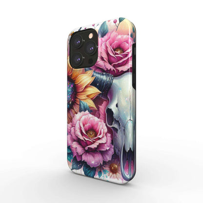MagSafe Tough iPhone Case with Dual Layer Protection and Floral Skull Design