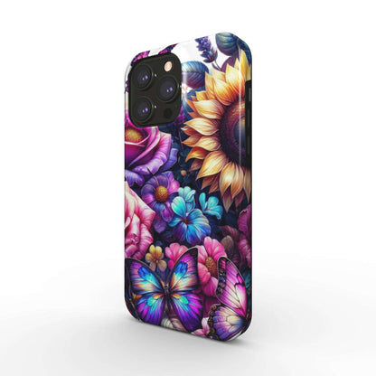 MagSafe Tough iPhone Case with Floral and Butterfly Design, Dual Layer Protection, Compatible with Wireless Charging