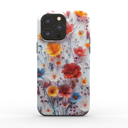 MagSafe Tough iPhone Case with floral design, dual-layer protection, and glossy finish, supports wireless charging.