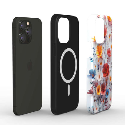 MagSafe Tough iPhone Case with floral design, dual-layer protection, and wireless charging compatibility.