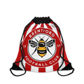 Brentford FC drawstring bag in red and white with bee crest, lightweight and durable for gym, travel, and everyday use
