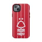 Nottingham Forest Magsafe iPhone Case in red with club crest and white stripes, dual-layer protection, MagSafe compatible, slim and durable design