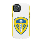 Leeds Utd MagSafe iPhone case with club crest, white and yellow design, dual-layer protection, MagSafe compatible, slim and durable