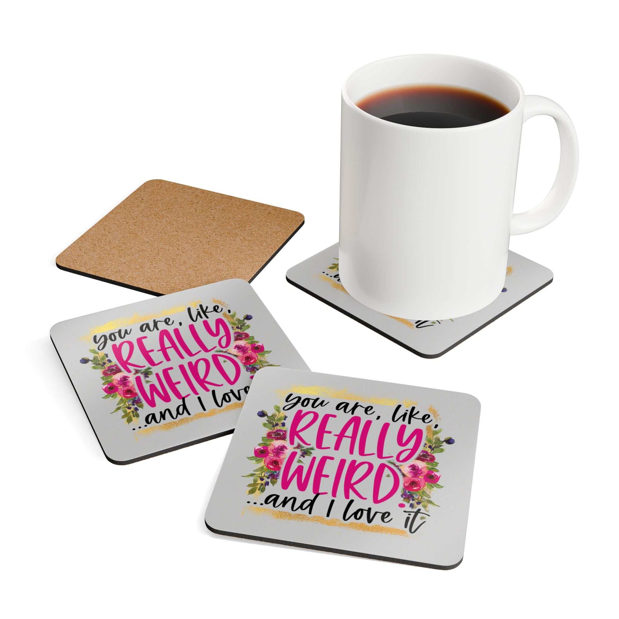 Weird coaster set with fun design, protecting surfaces from drink stains.