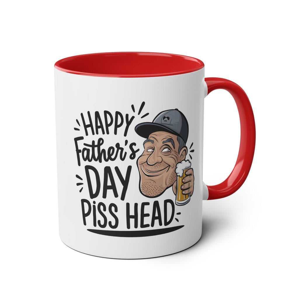 Fathers Day Gift Mug with humorous design and red handle.